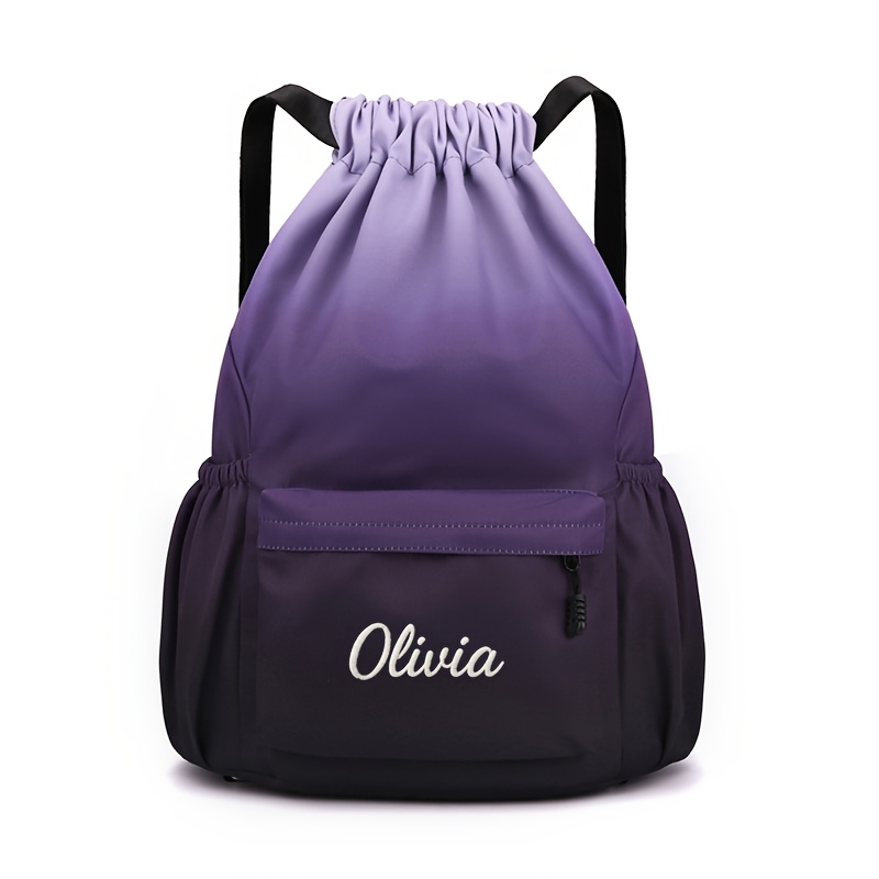 TEMU 1 Custom Letter Name Gradient Drawstring Backpack - Custom Embossed Drawstring Bag, Lightweight And Durable Polyester Sports Bag With Multiple
