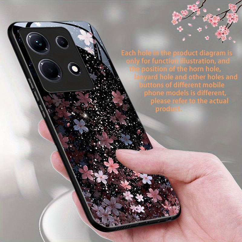 TEMU Pc   Glass Hard Casing For Infinix Note 30 4g Note 30 5g Phone Case Beautiful Cherry Blossoms Dark Tones Romantic Flowers Protective Cover