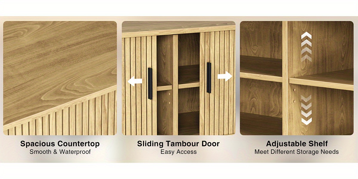 Modern Entryway Storage Cabinet - Fluted Doors & Curved Edges Sideboard 13 Fluted Door Detail and Curved Edge Design