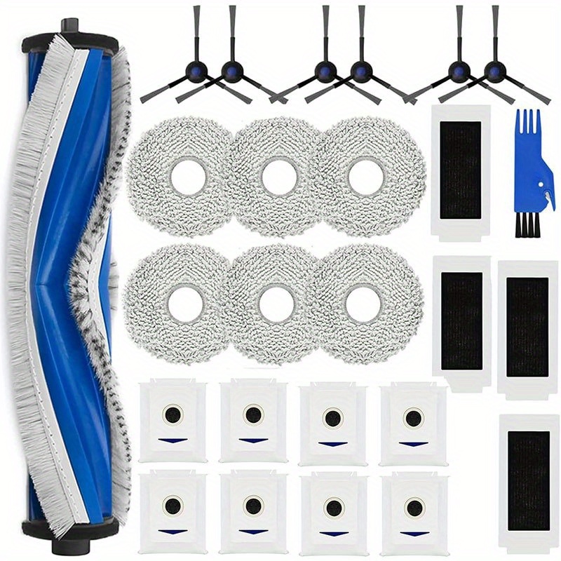 Image of 26pcs, Accessories For T30 Omni, T30 Pro Omni, T30 Max Vacuum Cleaner, (1 Main Brush, 4 Xhepa Filter, 8 X Dust Bags, 6 Wipes, 6 X Side Brushes, 1 Cleaning Brush Replacement Parts)