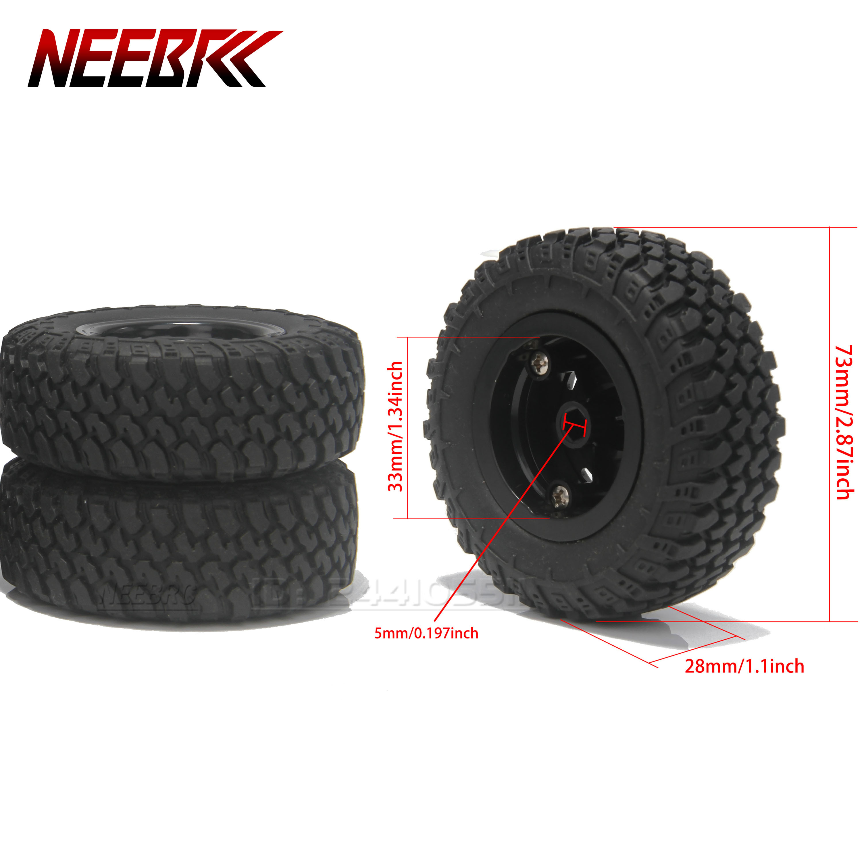 Image of 4pcs 73mm Rubber Wheel Rim Tire Tyre 5mm Hex For Rc Off Road Vehicle Car Mn99s Mn98 Mn82 Wpl C24-1 B36 D12 C64 D74-1 Part