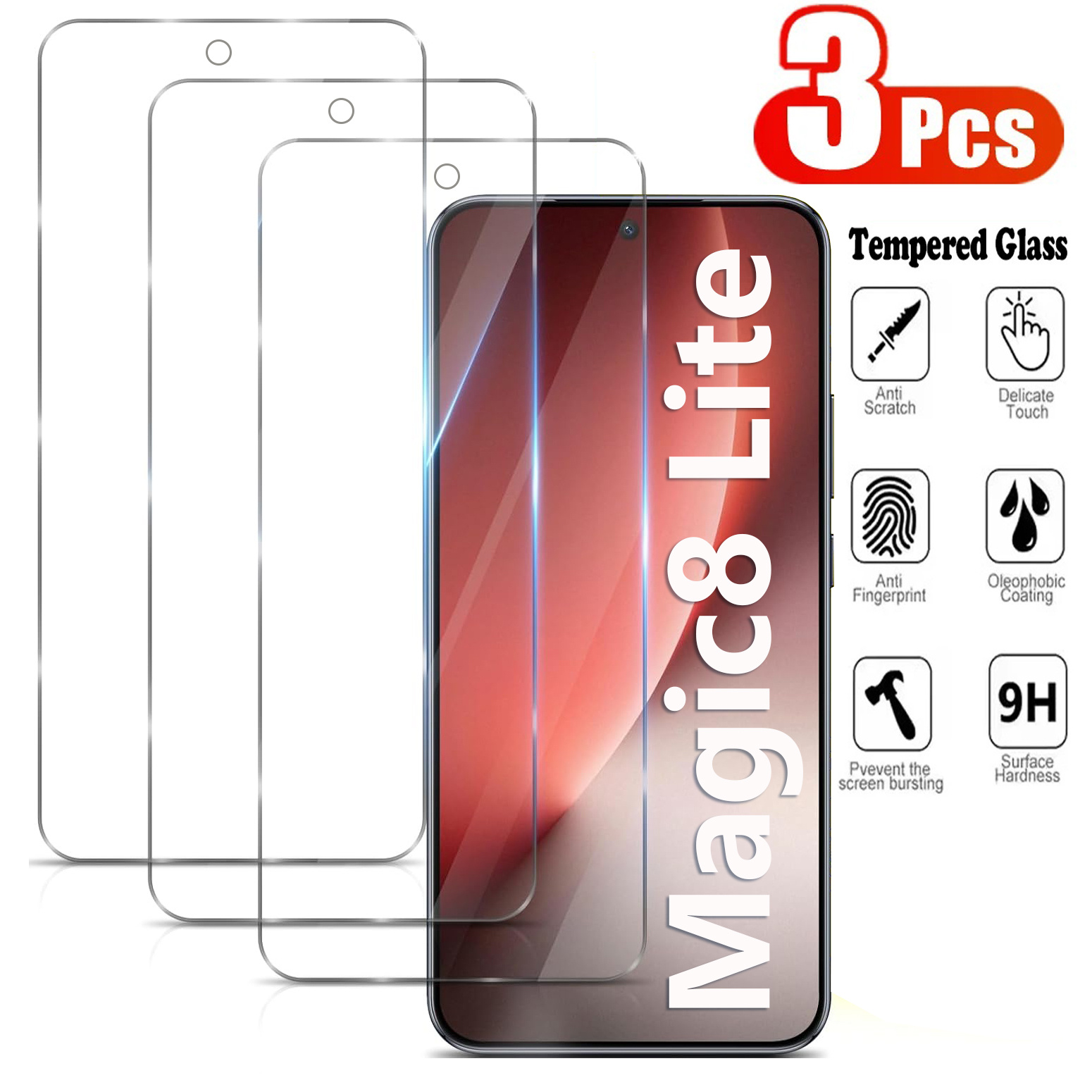 TEMU 3 protectores de pantalla HD transparentes de vidrio templado compatibles con Honor Magic8 Lite 5G