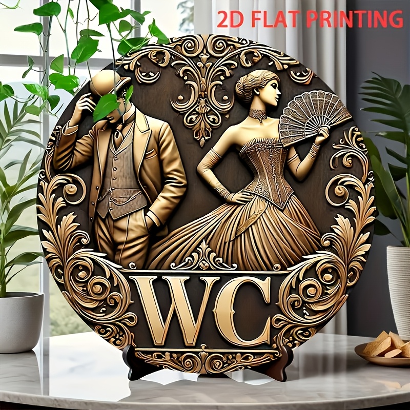 TEMU [1pc] 2d Flat, Vintage Gentleman And Lady - Baroque Carved + Nostalgic Tone - Elegant Style Wall Decor, Wood, Durable - Personalized Ornament,