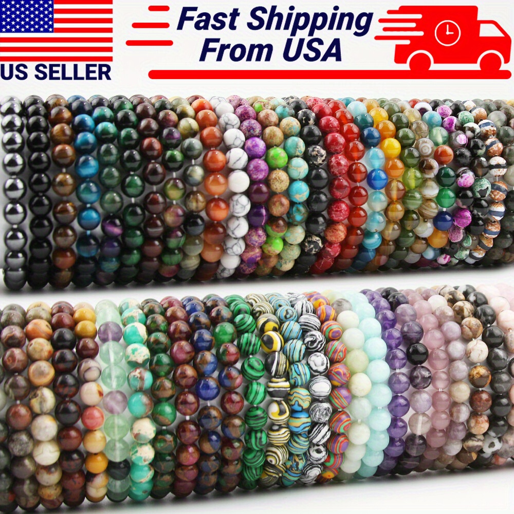 TEMU A Set Of Elastic Bracelets Featuring 8mm Round Beads Made From Of Natural Stones And Glass, Ideal For Everyday Use At Events, Celebrations, And