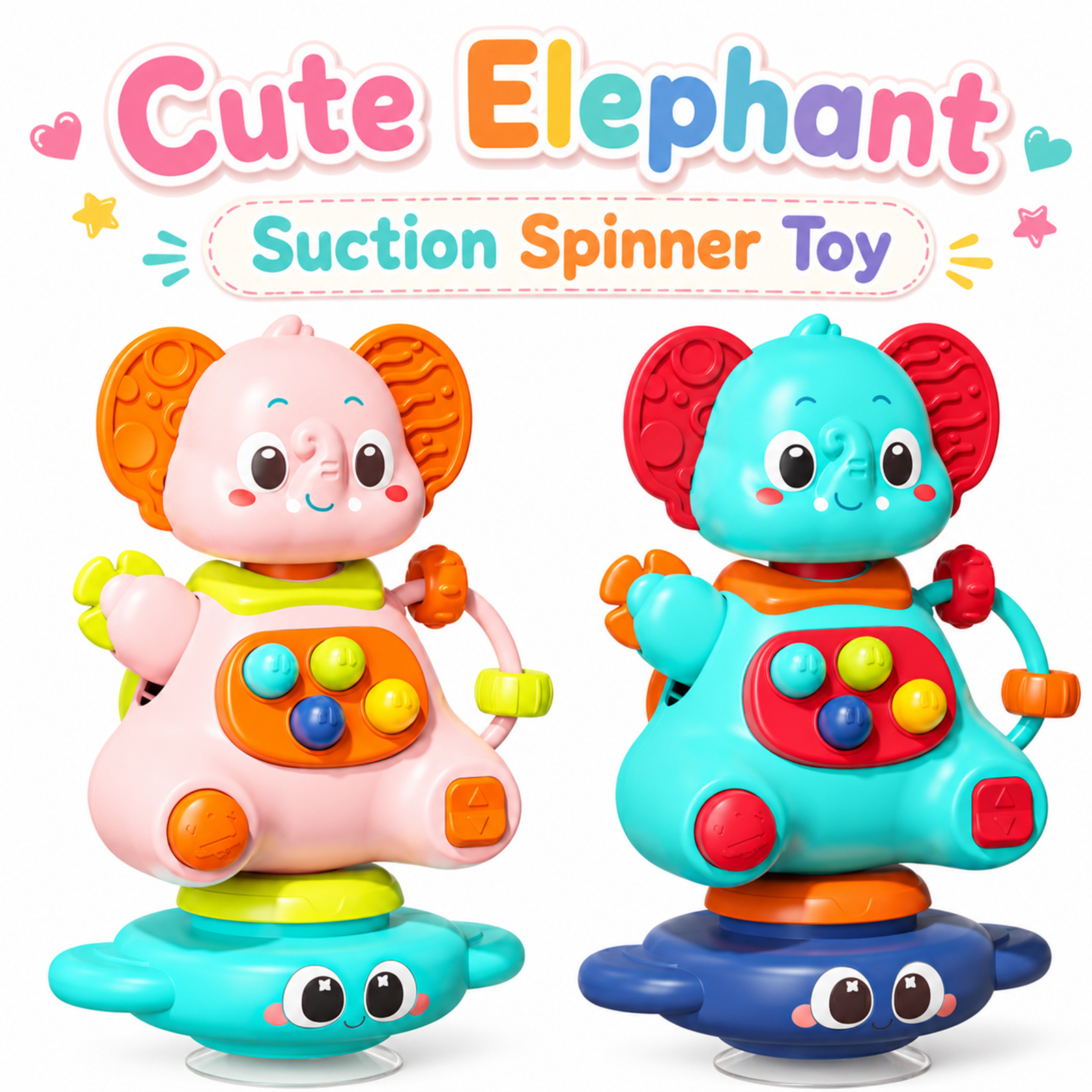 Multi-functional Elephant Suction Cup Toy with Whistle Function