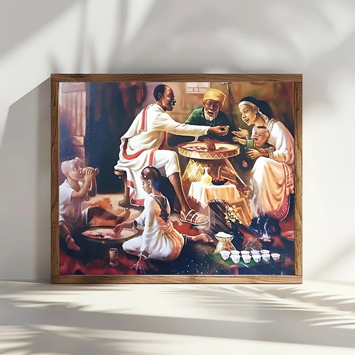 TEMU 2D Plat, 2D Plat, Canvas Kunst Print met een Ethiopische en Eritrese Familie Diner, Afmeting 12X16 Inches - een Frameloze Muurdecoratie Geschikt