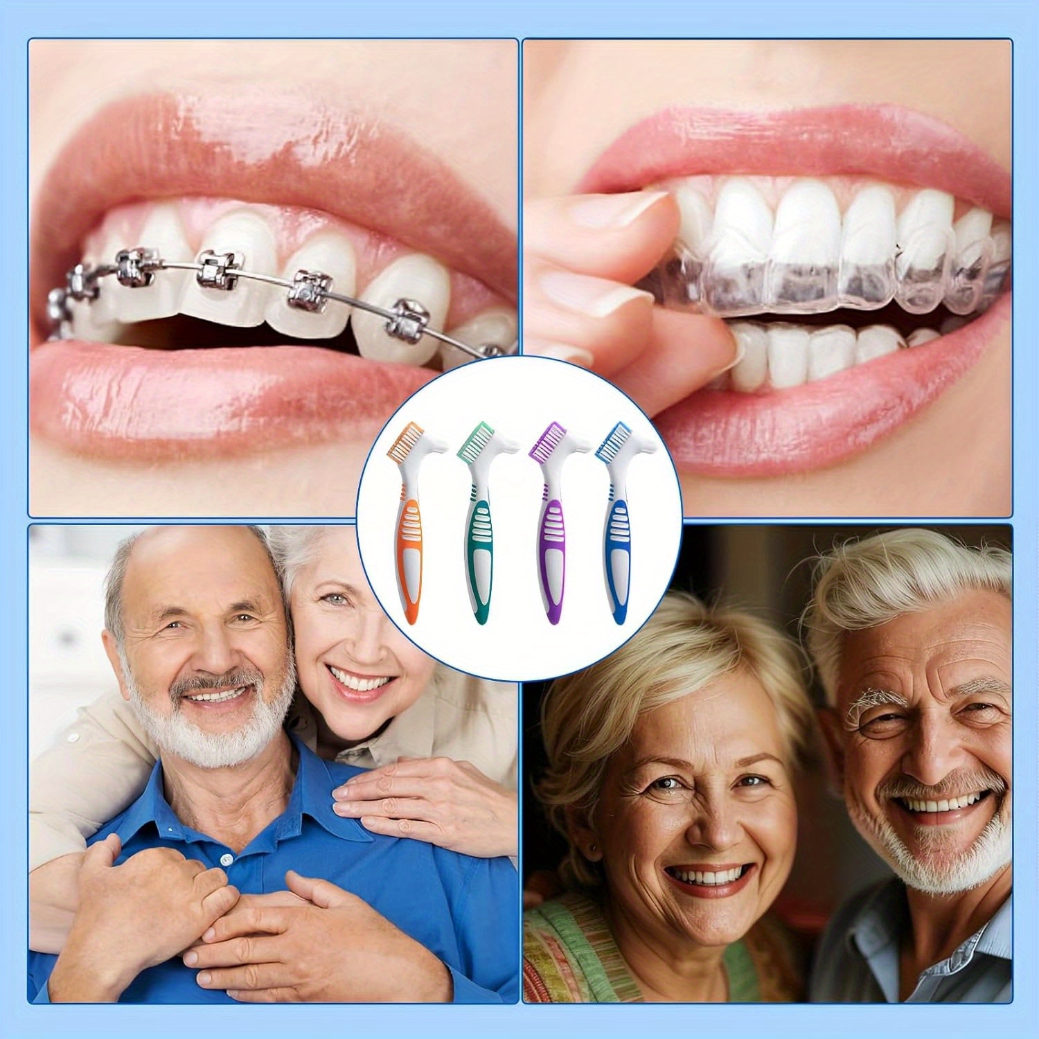 12pcs Portable Denture Brushes with Multi-Layer Nylon Bristles