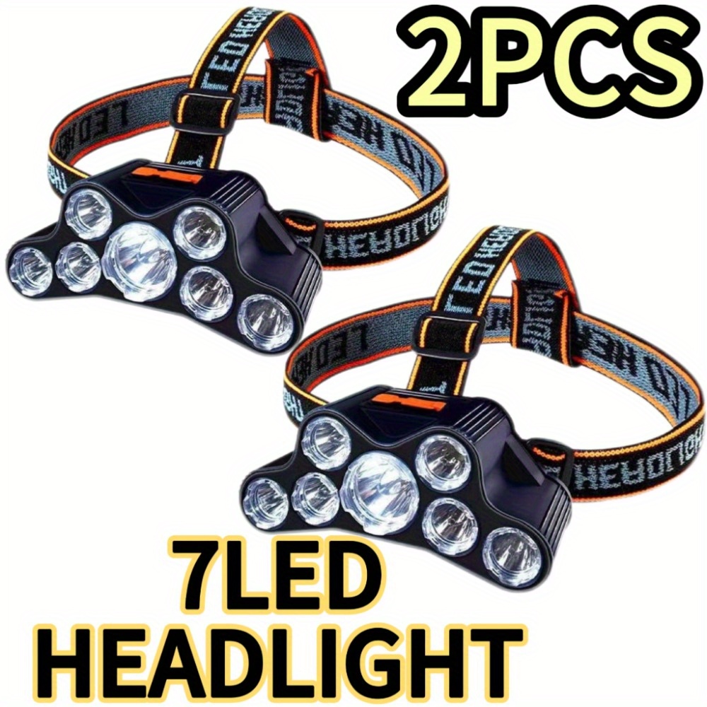 

2pcs Multifunctional 7led Headlight 4 Headlight Flashlight Usb Rechargeable Headlight Rechargeable, Adjustable Headlight Fixture, Suitable For Camping, Outdoor Running, Hunting, Hiking, Camping