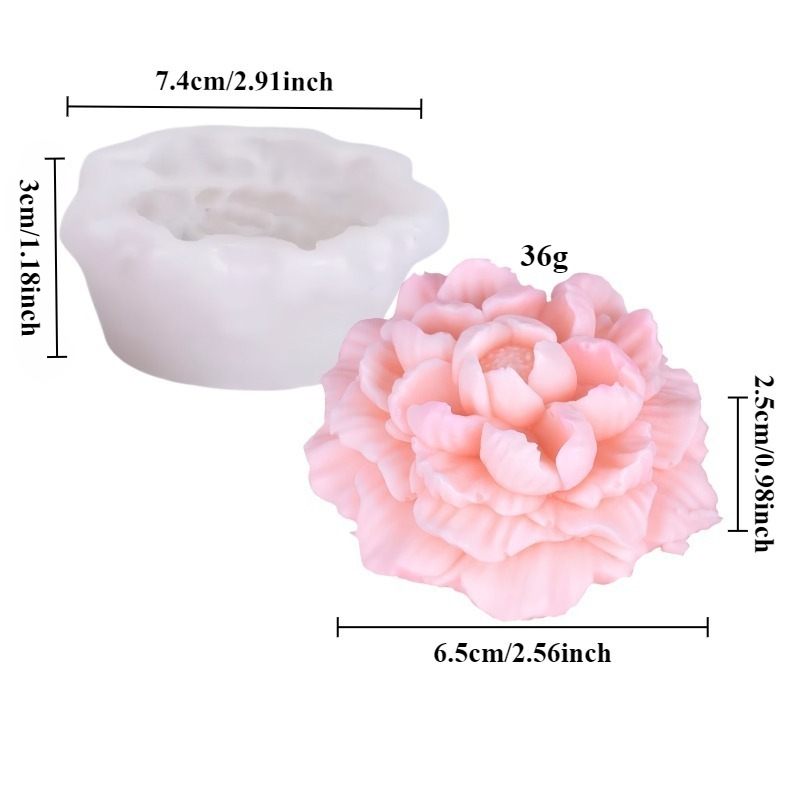 E-shop 1 Stück Exquisite Blumen-Silikonkerzenform, 3D-Rose Pfingstrose Duftkerze, Gips-Handwerk, Zement-Ton-Seifenform, DIY-Handwerksbedarf,
