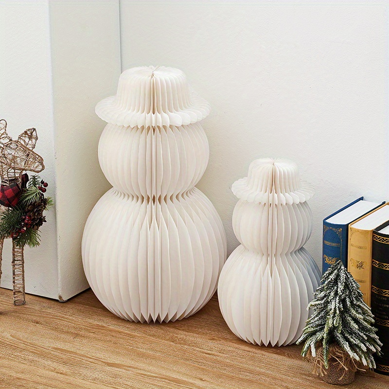 Image of 2-pack White Honeycomb Paper Christmas Snowman Decorations, Foldable Table Centerpieces, Living Room Holiday Decor, Christmas Decoration Set