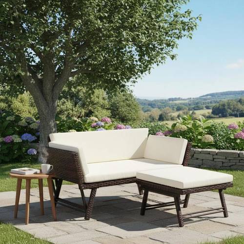 polyrattan garden sofa 2 seater garden furniture lounge sofa garden bench garden lounger foldable steel armrests brown 129 x 67cm