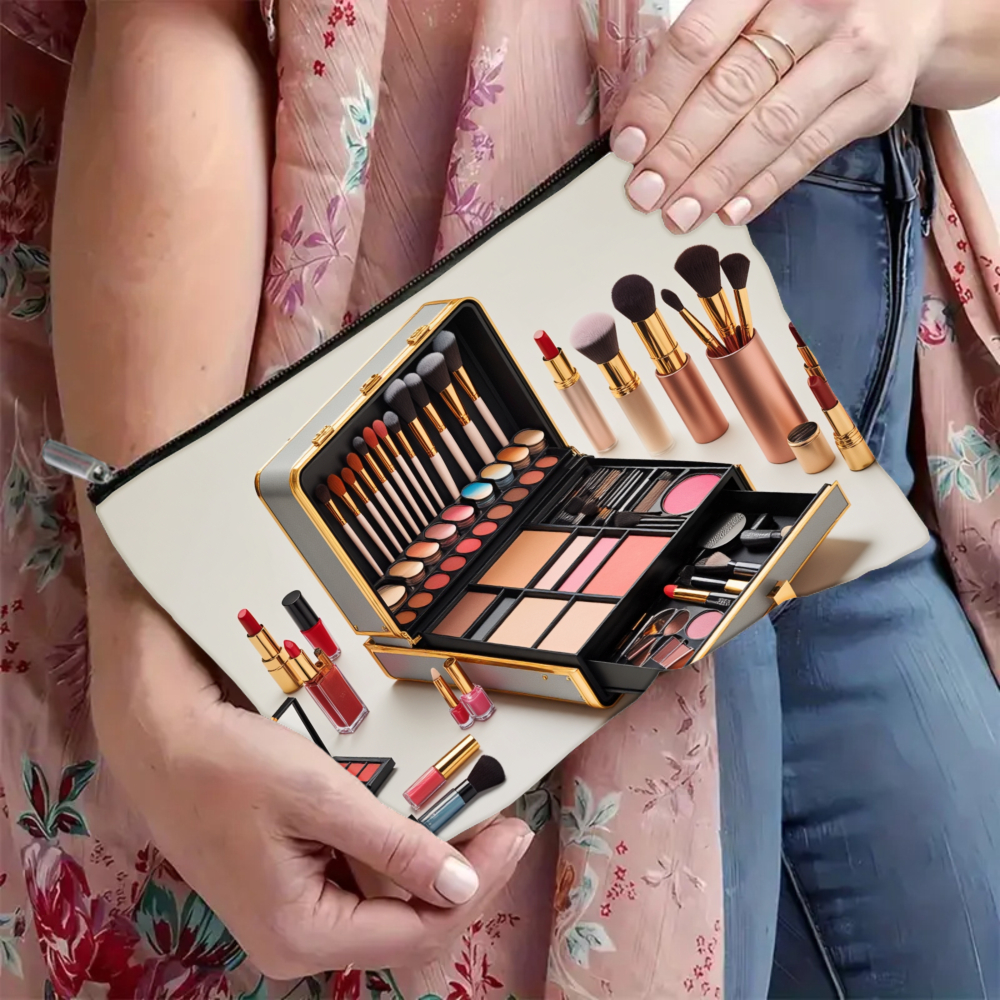 E-shop Make-up-Palette mit Pinsel und Lippenstift, leicht, faltbar, Make-up-Tasche mit Reißverschluss, maschinenwaschbar, tragbare Aufbewahrung |