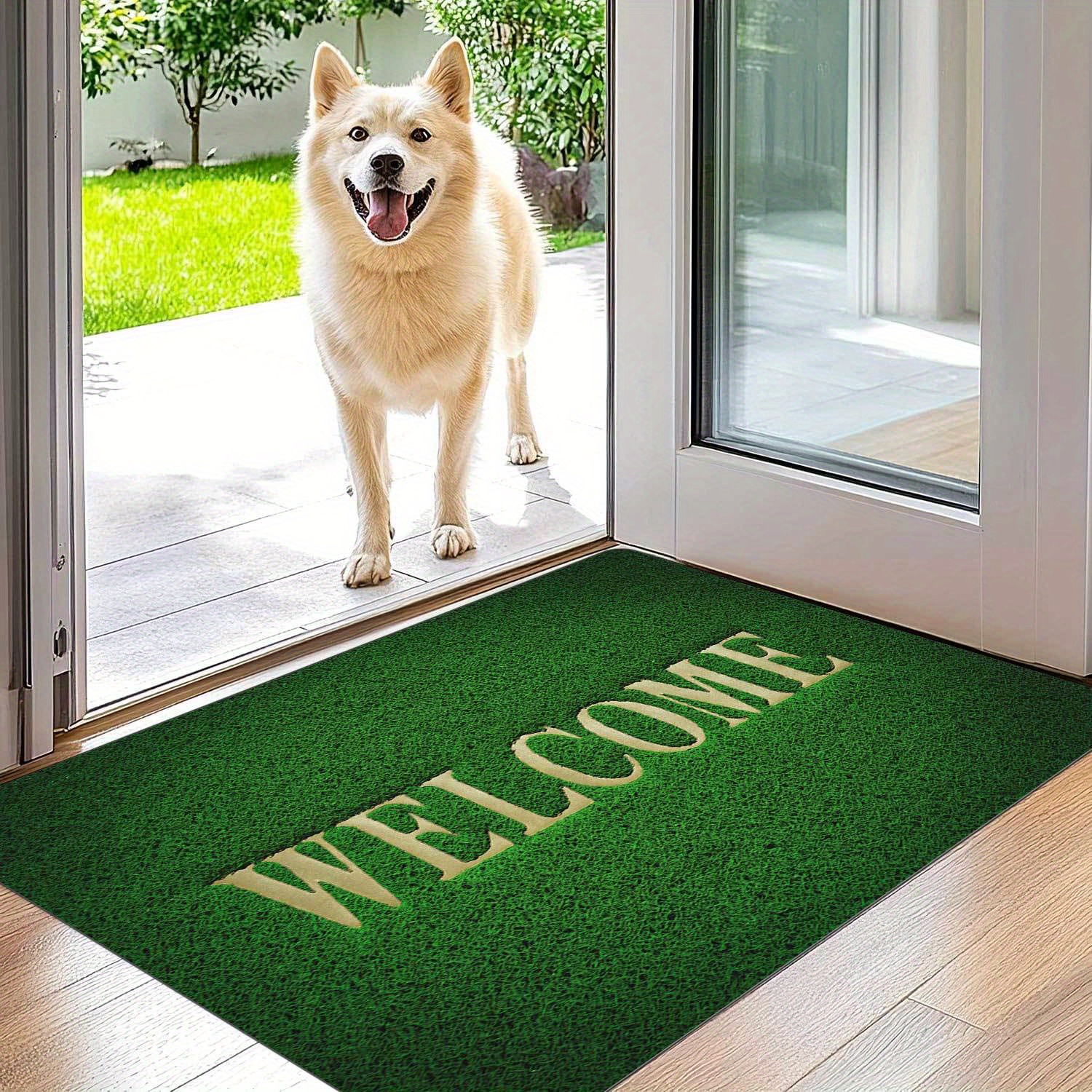 1  grass print welcome doormat non slip absorbent polyester floor mat machine washable for living room bedroom bathroom kitchen home decor details 1