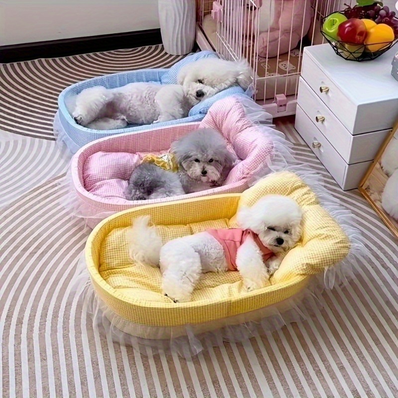 TEMU Pet Bed Set Soft Cat And Puppy Sofa Bed, Polyester, Oval Shape, Mixed Color
