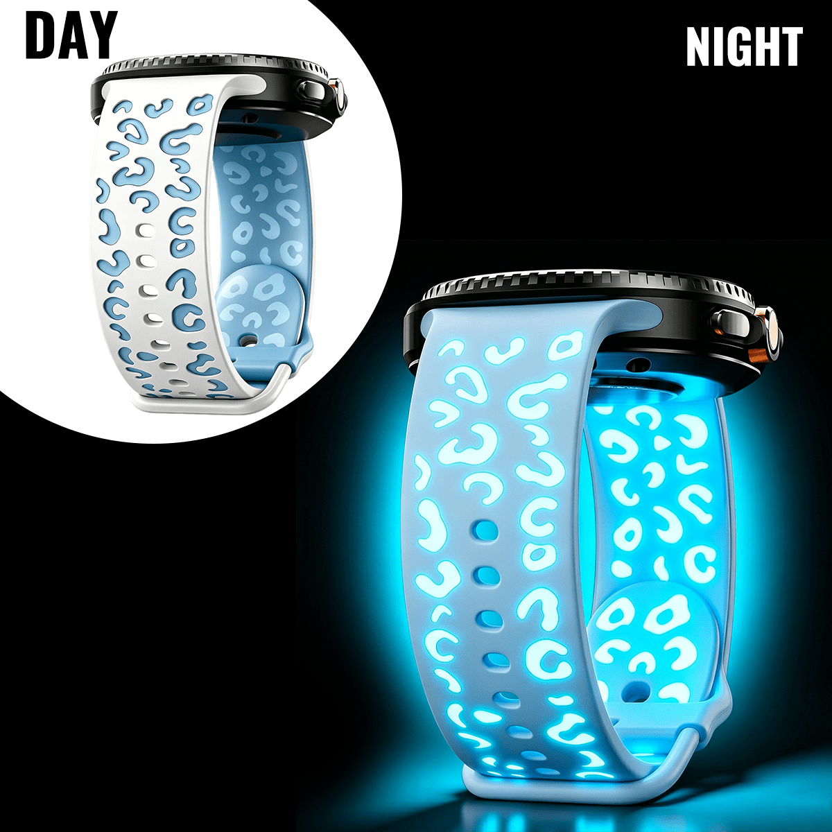TEMU Suitable For Watch 8/9 40/44/46mm, Engraved Leopard Print Luminous Replacement Watch Band, Stylish And Elegant, Sporty And Breathable, For Men