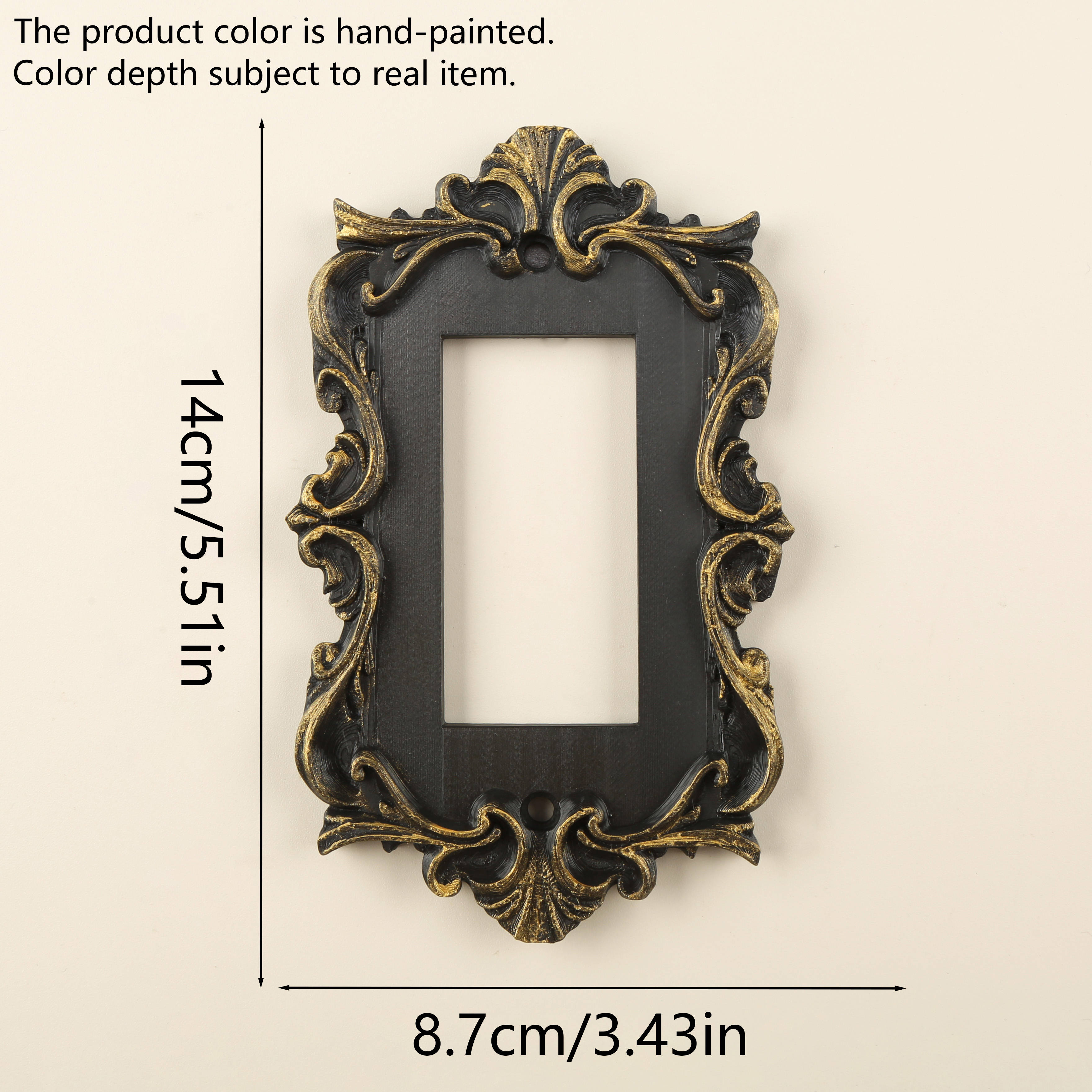 TEMU 1pc Plaque d'interrupteur Vintage Européen en Plastique Premium Imprimé en 3D, Panneau de Prise Antique Noir Doré Sculpté, Décoration Murale