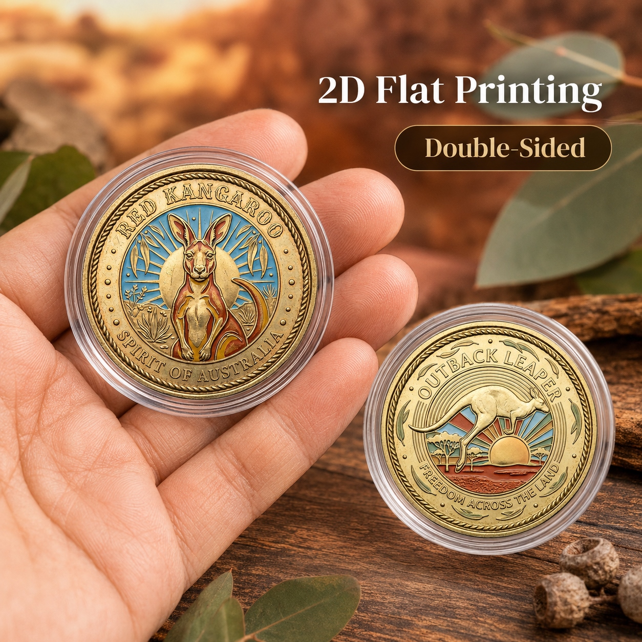 TEMU 1pc, 2d Flat Printing, Red For Kangaroo Commemorative Coin, Double-sided Leaping Theme Collectible Commemorative Coin, Warm Brass Tone For