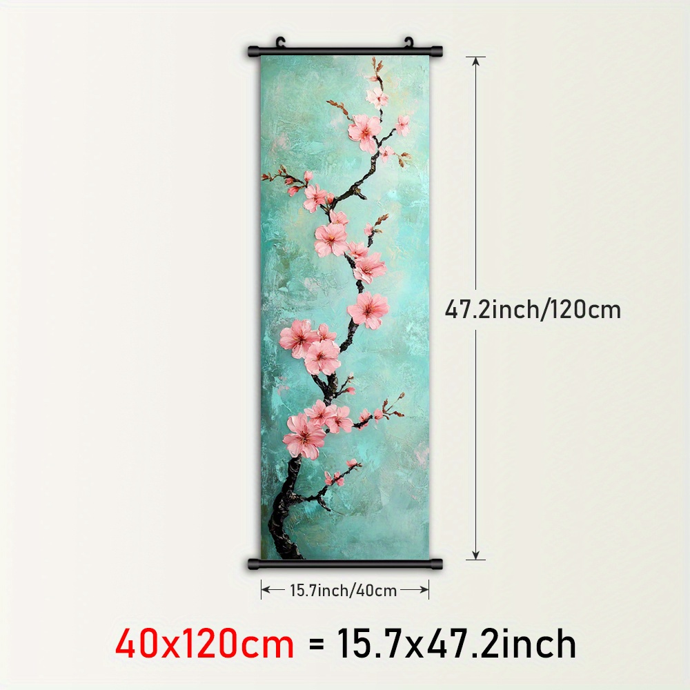 TEMU 1pc Japanese Cherry Framed Poster - Scroll Wall Art With Plastic Frame & Hanger, Pastel Anime/cannon Vertical Canvas Painting For Room, Spring /
