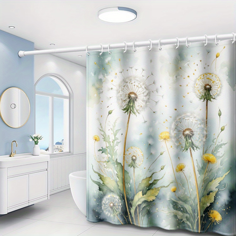 TEMU 1pc Watercolor Print Shower Curtain, Easy Artistic Style Bathroom Home Decor With Plastic Hooks, Machine Washable Curtains For
