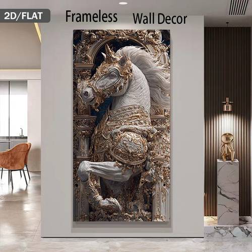artikel foto 2d plat, wit paard wandtapijt - sierlijke paardenposter geschikt voor woonkamer, slaapkamerdecor, ingelijst canvaspaneel voor hal & entree, decoratie, achtergrondmuur, woondecoratie (31.5x62.99/80x160cm), 2d plat