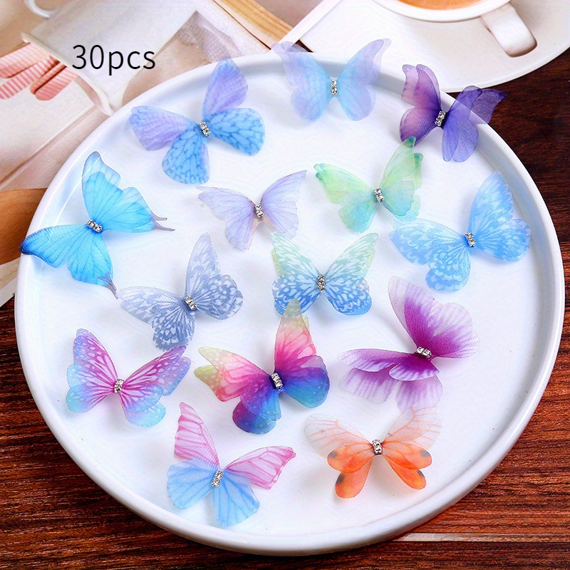 E-shop 30/50 Mini-Stoffschmetterlinge - 3D-Simulierte Pastellfarbene Schmetterlingsdekorationen, Geeignet für DIY-Basteln, Kopfbedeckungen und