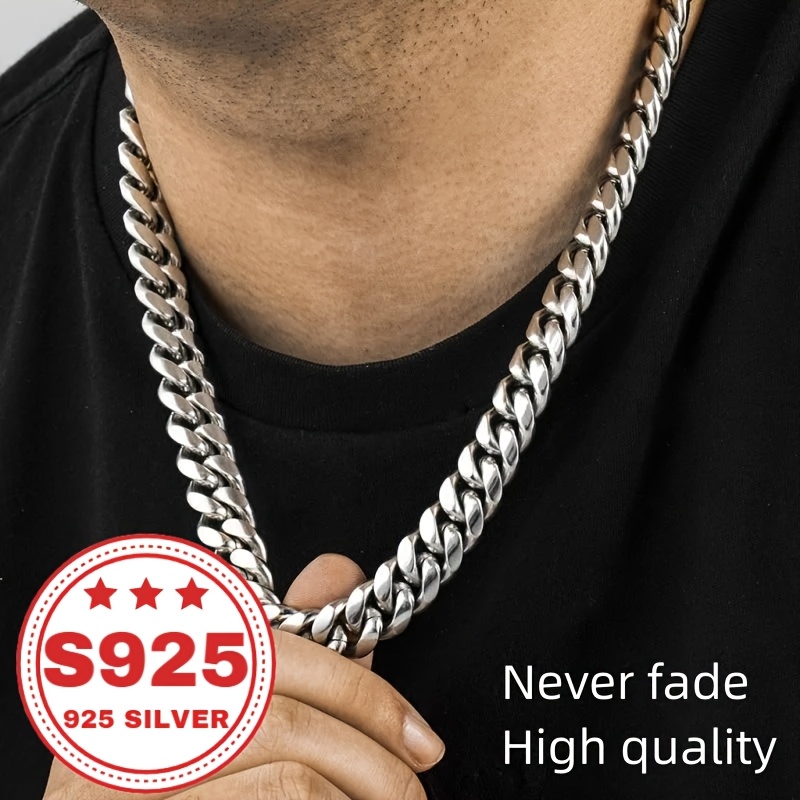 Image of Handmade, 10mm Heavyweight Cuban Chain, 925 Silver, Simple And Elegant, Versatile And Fashionable, , Suitable For Men And Women, For Couples, , .