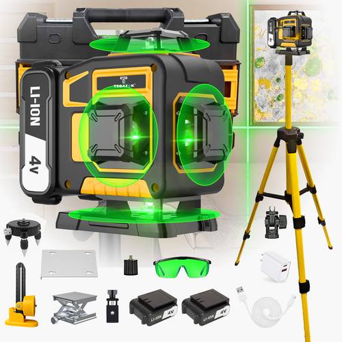 16 line laser horizontal 360 self leveling 4 laser line tool vertical and horizontal line green laser adjustable brightness home decoration positioning device suitable for construction and picture hanging convenient