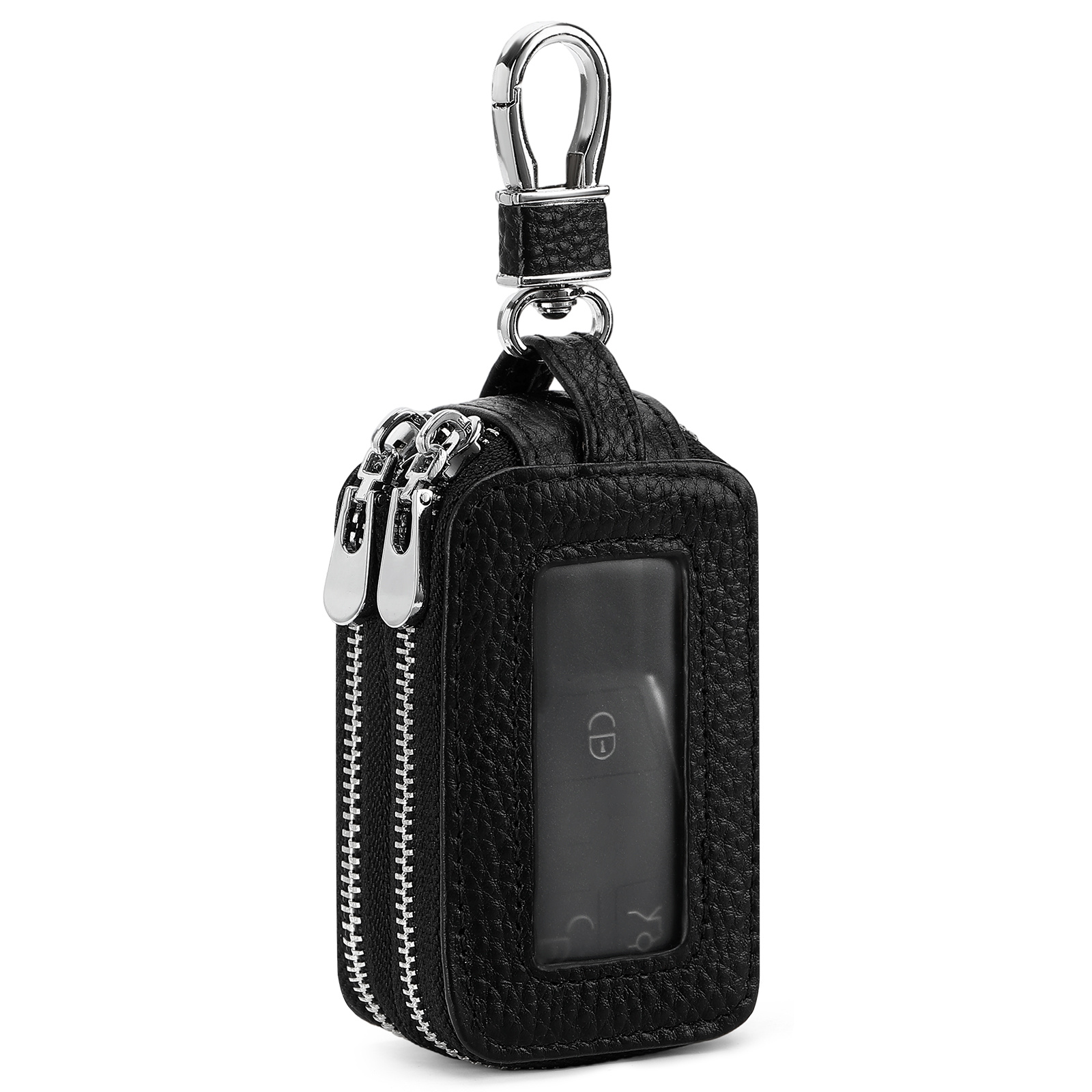 TEMU Vintage Pattern Key Pouch, Double Zipper, Made Of Top-grain Cowhide, Unisex Key Pouch