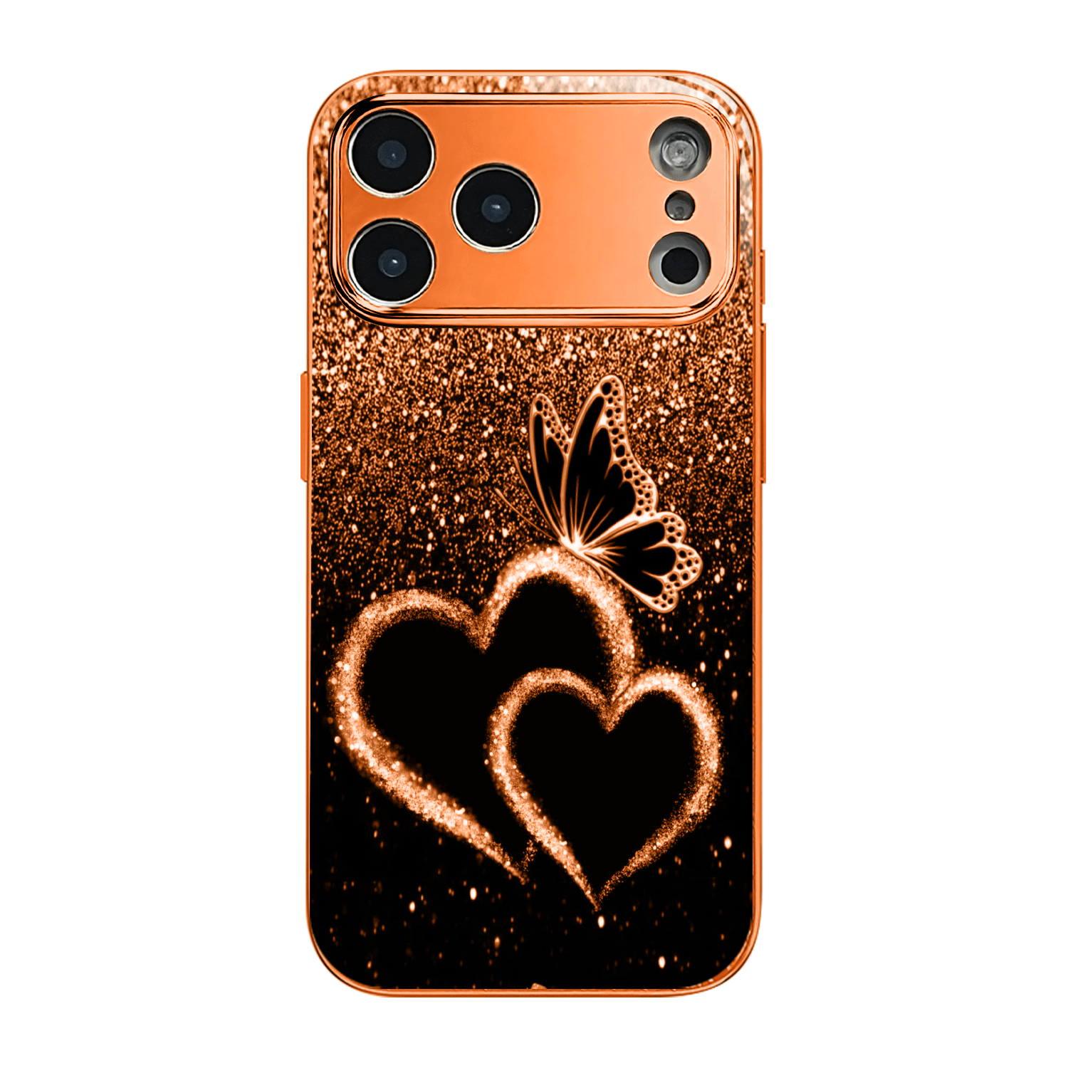 TEMU Phone Case: New Matte Electroplated Orange Glass Case With Heart And Patterns, Fits Iphone 11â17 Pro/pro Max/plus. Stylish For Men And Women, A