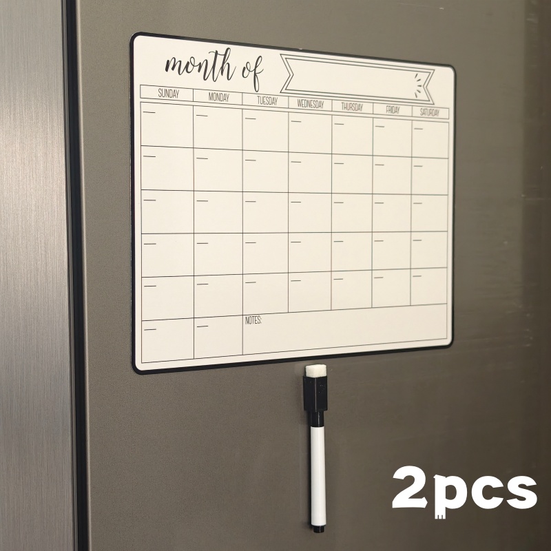 TEMU 2pcs 'month Of' Magnetic Refrigerator Calendar And Magnetic Watercolor Pen, Free To Write At , Adsorbable On Refrigerator Surface, Easy To Store