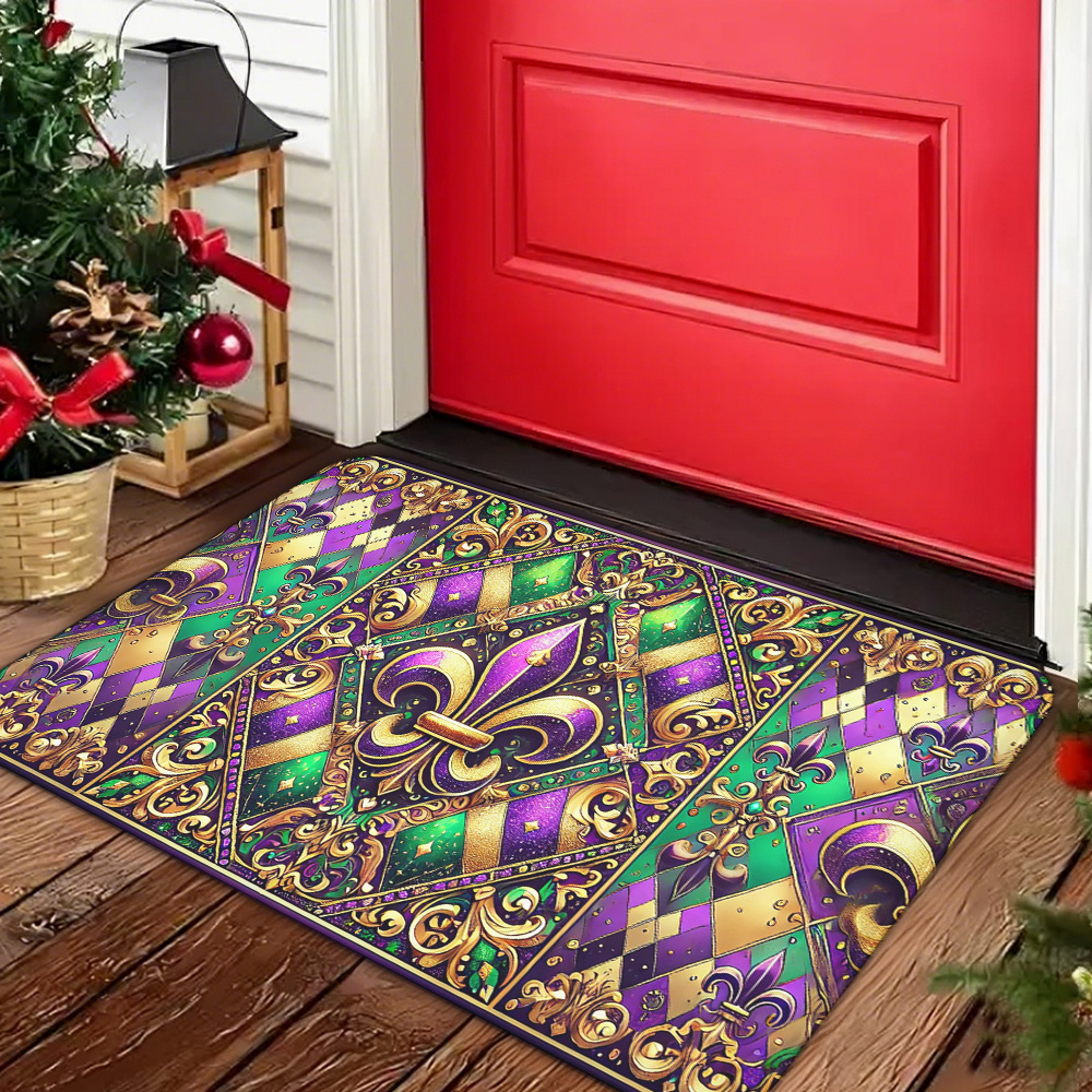 

1pc Flannel Mat, 1.2cm , Non-slip, Oil & Waterproof, Machine Washable, Polyester Knit Square Entrance Door Carpet For Home Decor