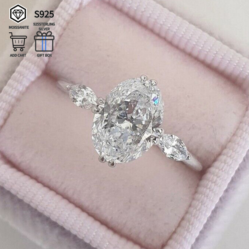TEMU A 3-carat Oval Moissanite S925 Sterling Silvery Women's Ring, A Gift Suitable For Weddings, Engagements, And Declarations .comes With Gift Box