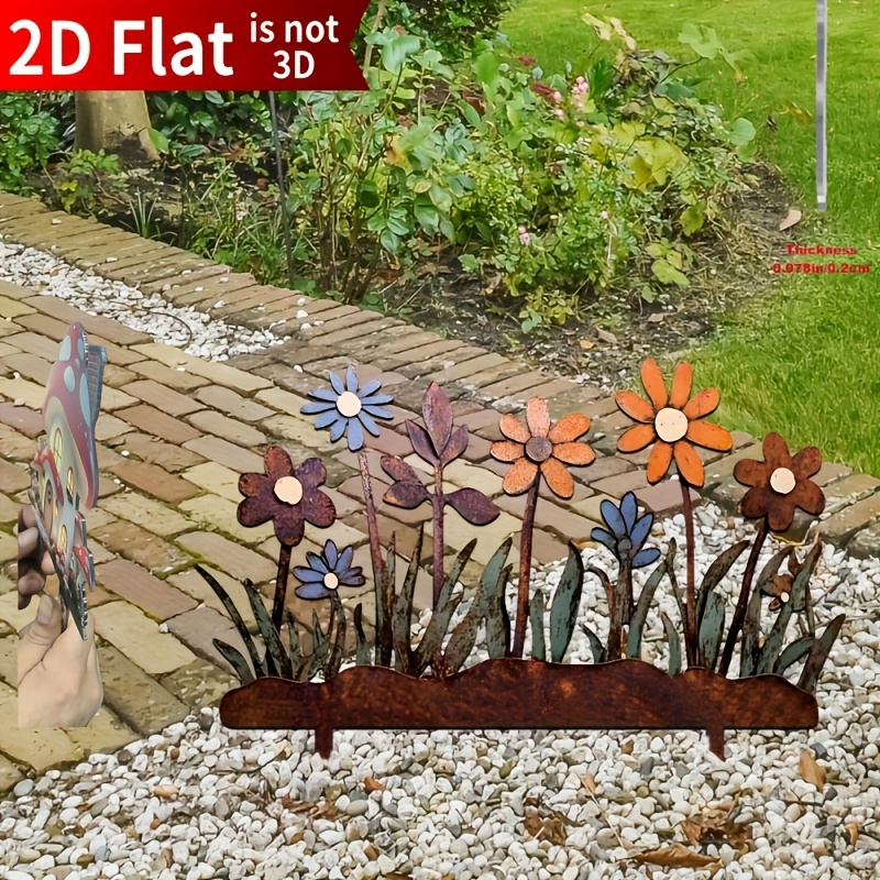 E-shop 2D Flach 1-teiliges Gartenzaun aus Acryl im Bauernhausstil mit Blumenmuster - Bunter, winddichter und dekorativer Außenzaun, für Hof, Garten und