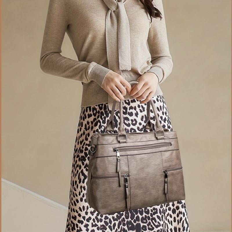 womens genuine leather handbag crossbody full grain no detachable strap hardware zipper closure polyester lining elegant handbag for travel everyday black exterior Product details 5