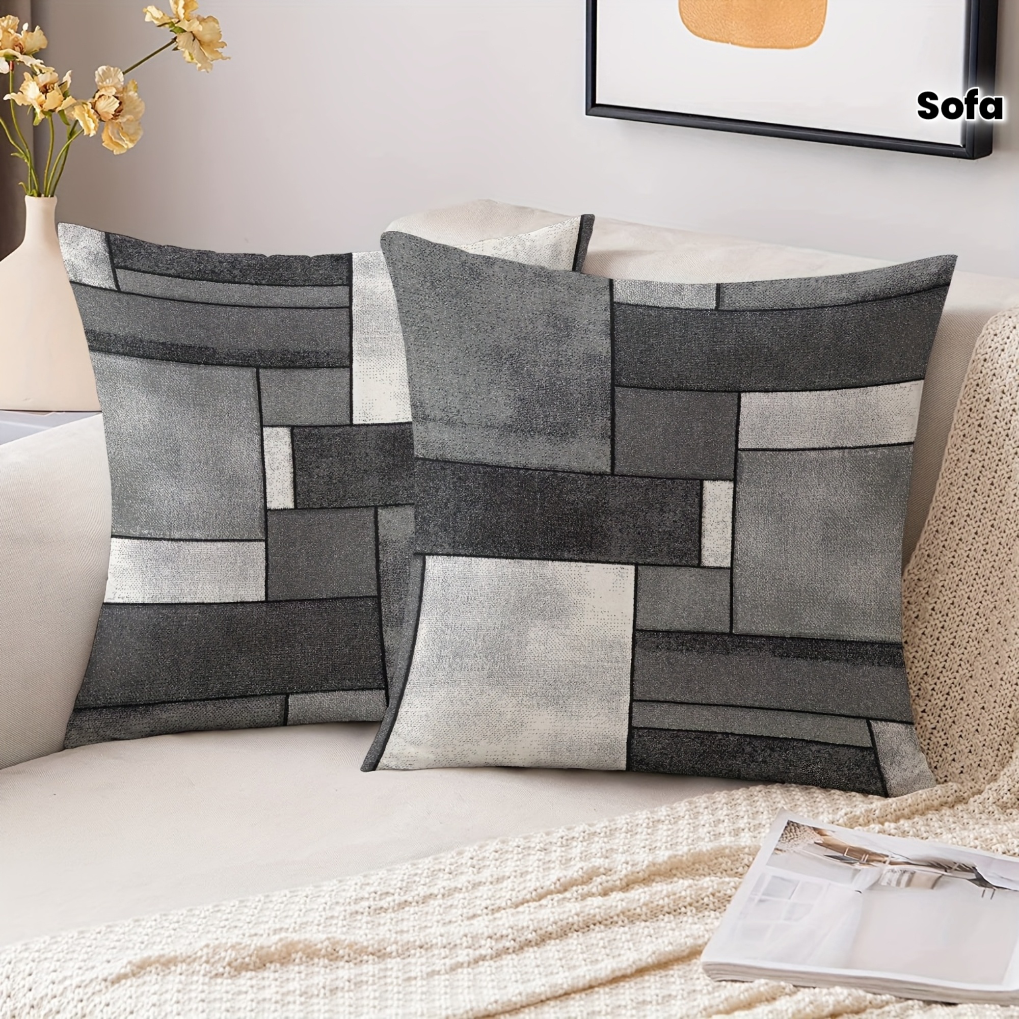 E-shop 2er-Set Moderne geometrische Kissenbezüge in Grau Weiß – Zeitgenössischer Stil, Reißverschluss, für Sofas, Wohnzimmer, Schlafzimmer Autositze –