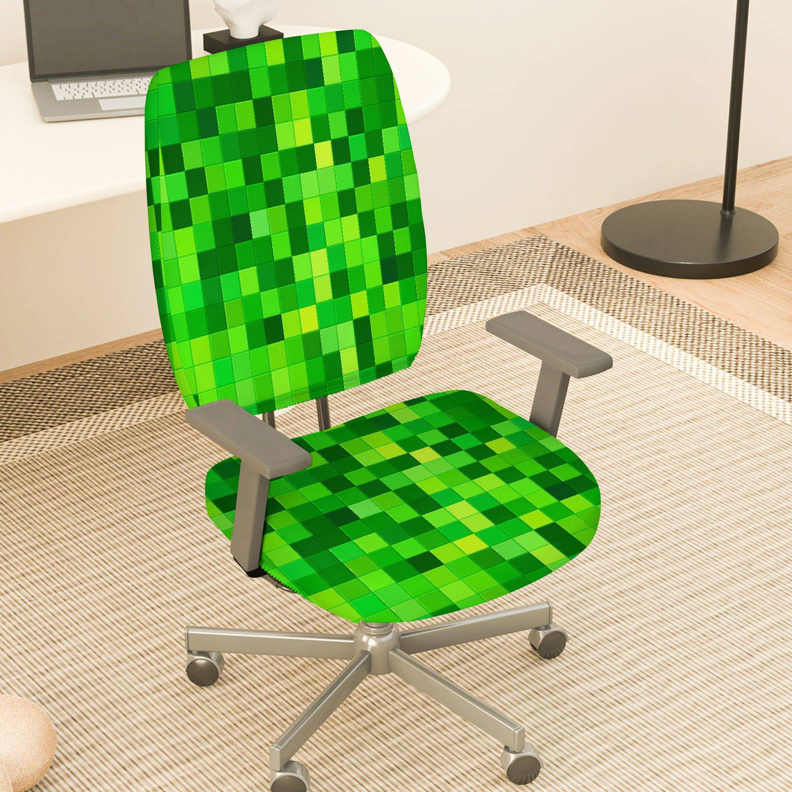 TEMU 2pcs Green Pixel Pattern Gaming Geometric Modern Stylish Elastic Chair Cover( Without Chair), Christmas Rotating Table And Chair Protective