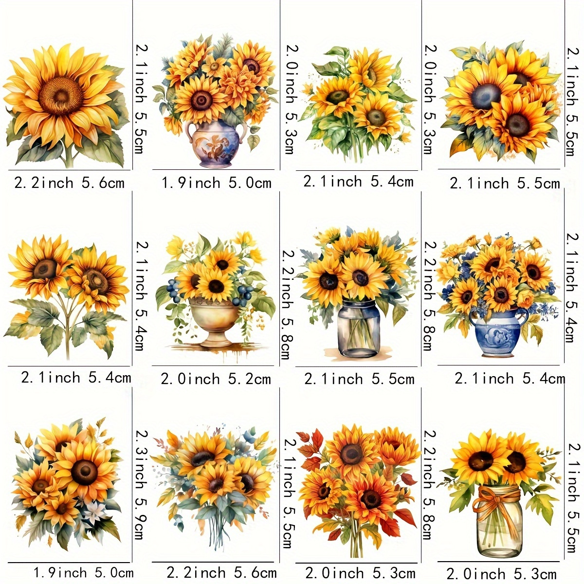 

12pcs Diy Sunflower Uv Transfer Sticker Set - Waterproof And Self-adhesive, Suitable For Mugs, Bottles, Laptops, Etc. - 3d Crystal For Glass, Skateboards, And Refrigerators.