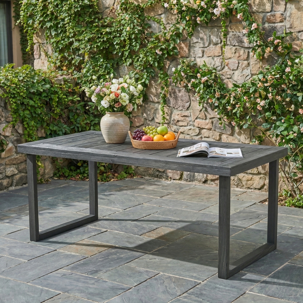 69 Inch Sandblast Dark Gray Finish Acacia Wood Outdoor Dining Table Modern Weather Resistant Patio Furniture for Garden Backyard Balcony Courtyard Family Gatherings Housewarming Holiday Gift