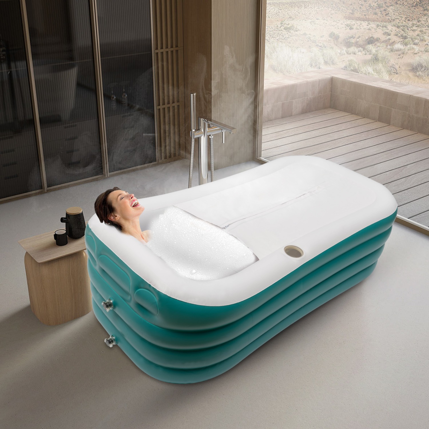Image of Four-layer Thermal Inflatable Bathtub Dual Inflation Ports Leakproof Protective Structure For Travel Household Relaxation