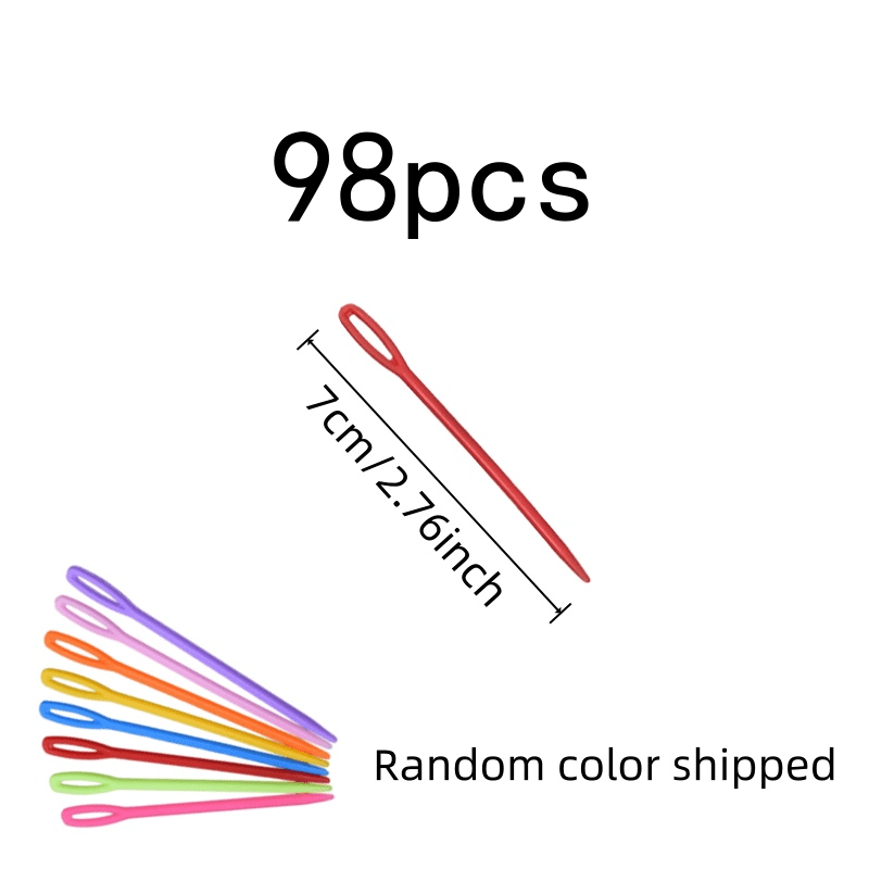 98 Pack 7cm Random Colour Big Eye Sewing Needles, Blunt Tip for Easy Threading
