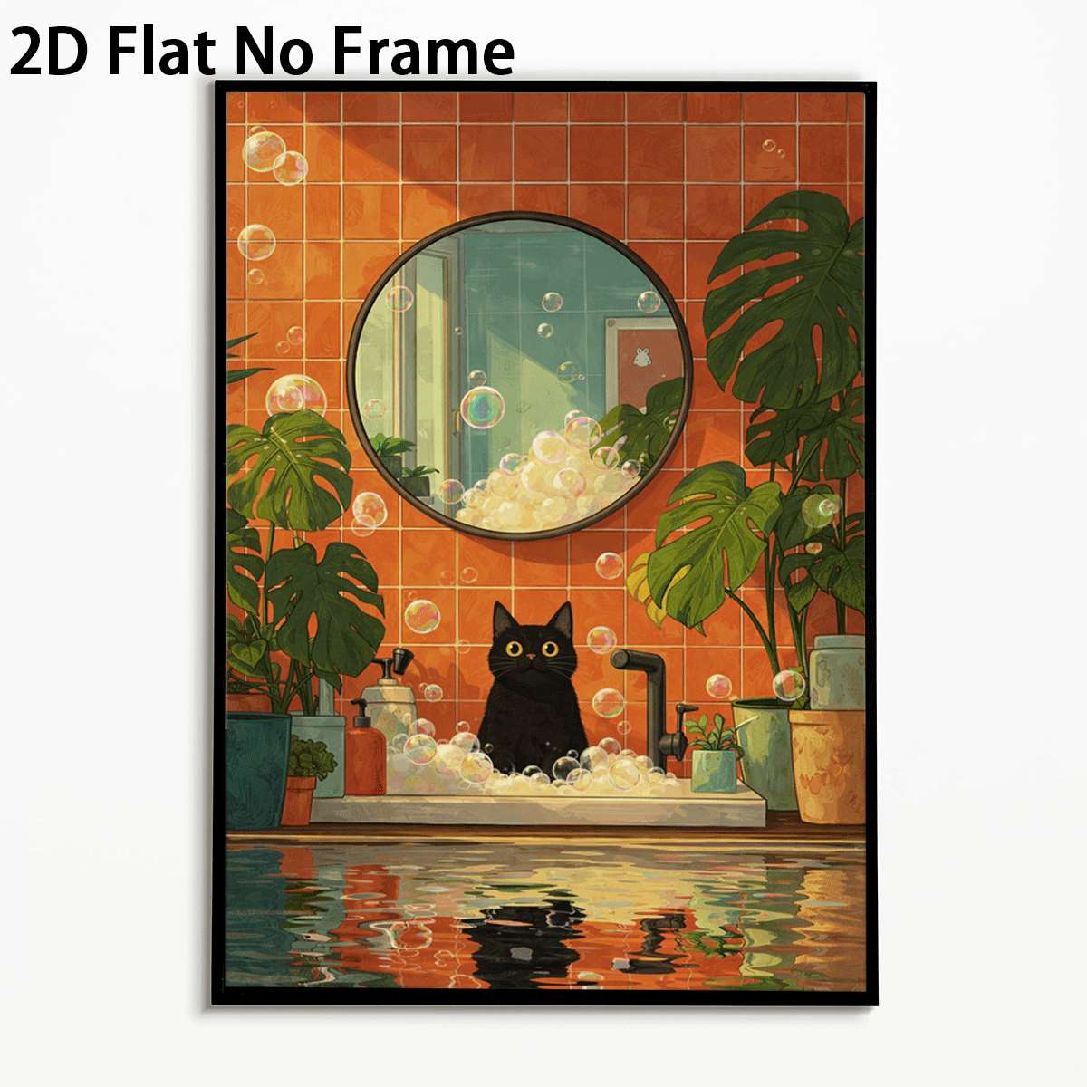 TEMU 2d Flat, 2d Flat, 1pc 2d Flat Prints Featuring A Black Cat A Bubble Bath, Perfect For Cozy Aesthetic Wall Decoration. Unframed Canvas Prints Are