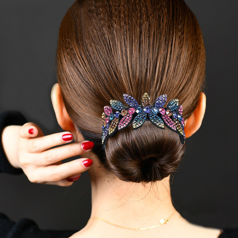 Large Rhinestone Leaf Hair Bun Clip for Elegant Styling