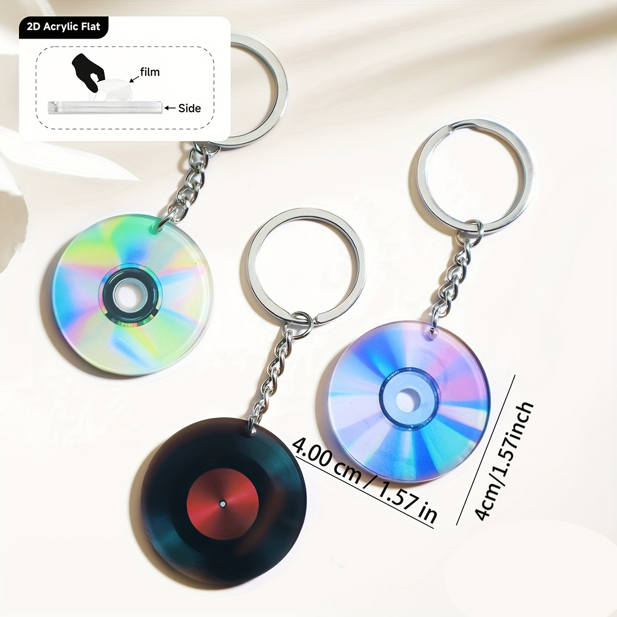TEMU 2d Flat, 3pcs Set - Mini Music Cd Pattern Keychain Keyring Pendant Bag Charm | Unique Birthday Holiday Gift | Inexpensive Item | Small Accessory