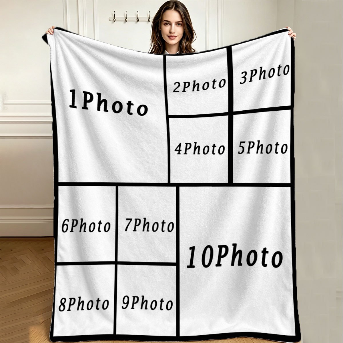 TEMU 1pc 10-grid Photo Puzzle Customizable Photo Plush Blanket, Suitable For Outdoor Picnics, Office , Air-conditioned Room , Daily , Travel Portable