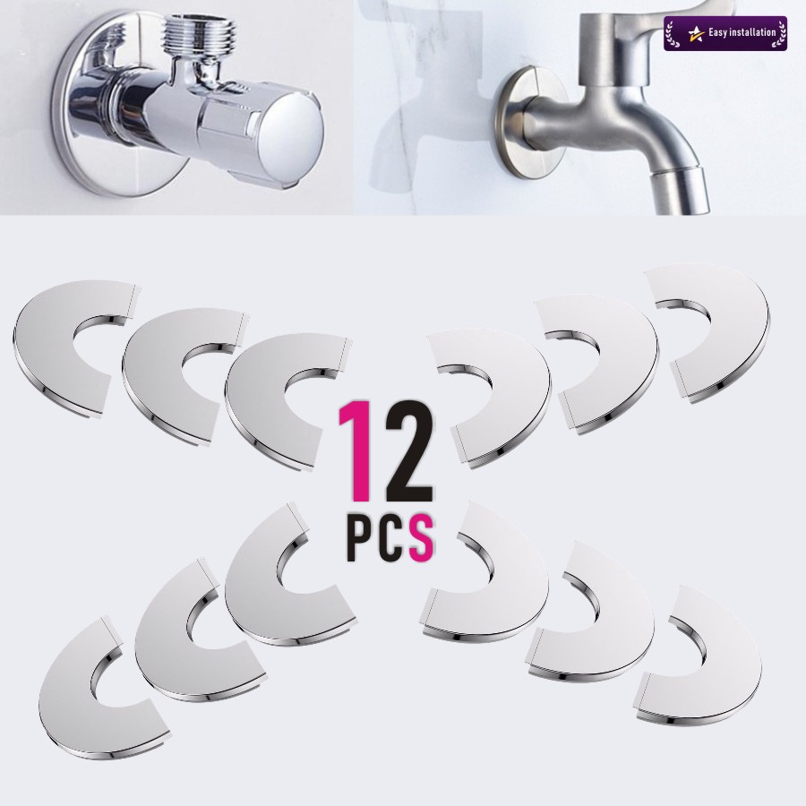 TEMU 12pcs Set, Split Decorative Cover With Outer 65 And Inner 4/21mm (2pcs Make 1pc), Faucet Decorative Cover With Split Triangular Valve, Stainless