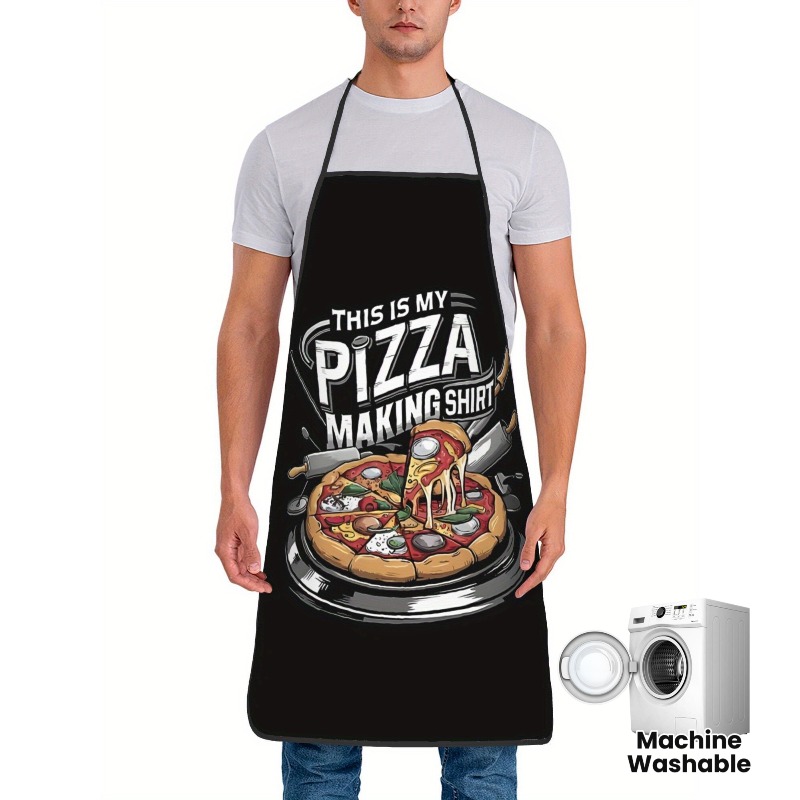 TEMU 1pc Pizza Apron For & - Vintage Chef Apron With Pizza & Pizza Graphics, Adjustable Strap, Machine Washable Polyester Suitable For Cooking,