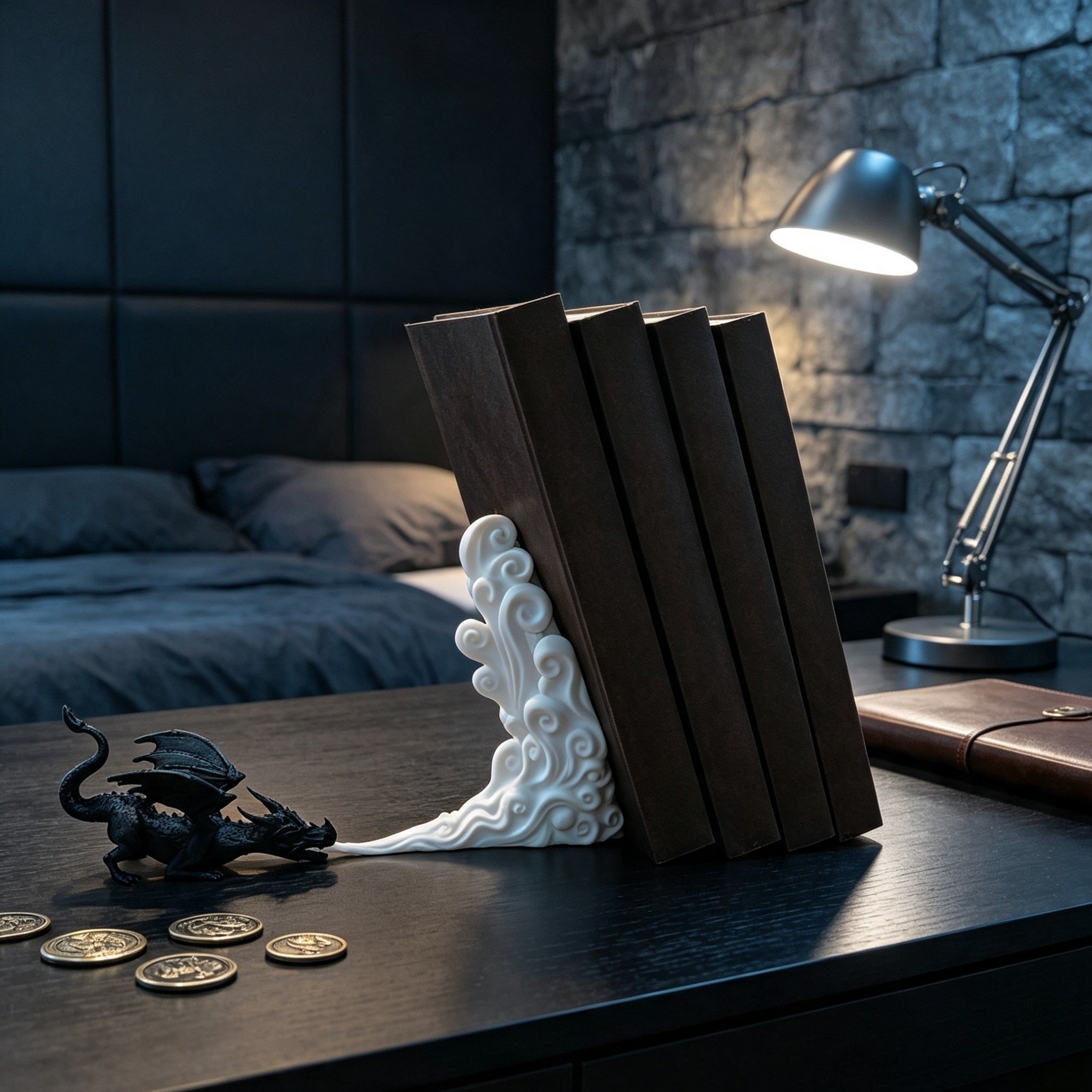 TEMU Chemin de livre fantaisie magique dragon souffleur de feu, support de livre créatif 3D nuage et expirant, support et support de livre de bureau,