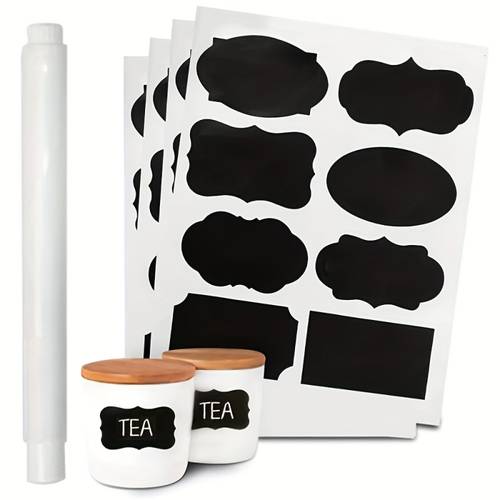 item picture 25pcs label sticker and marker set reusable food storage container labels with marker waterproof and self chalkboard stickers suitable for food storage containers boxes jars and cans kitchen organization and storage