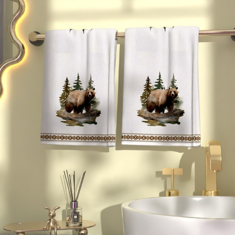 

2pcs Bear Design Towels Set, 18x26 Inches, Super Polyester, Quick-dry, For Kitchen, Bathroom, Gym, Lightweight & , Unscented, Decor & Gift For