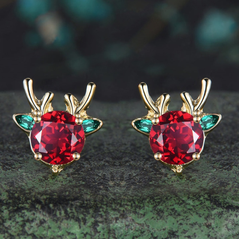 Image of 1 Pair Exquisite Cute Inlay Red Green Zirconia Christmas Elk Stud Earrings For Women Daily Party Earrings Christmas Additions